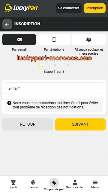 Formulaire inscription par email